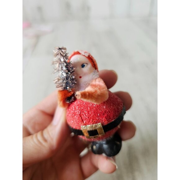 Antique glitter german Santa tree flocked tinsel mini Xmas decor as is - Picture 6 of 9